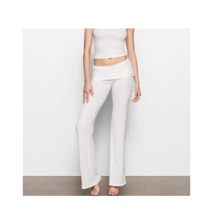 SKIMS Soft Lounge Fold Over Pant 2X Marble White Ribbed Knit Flare Loungewear
